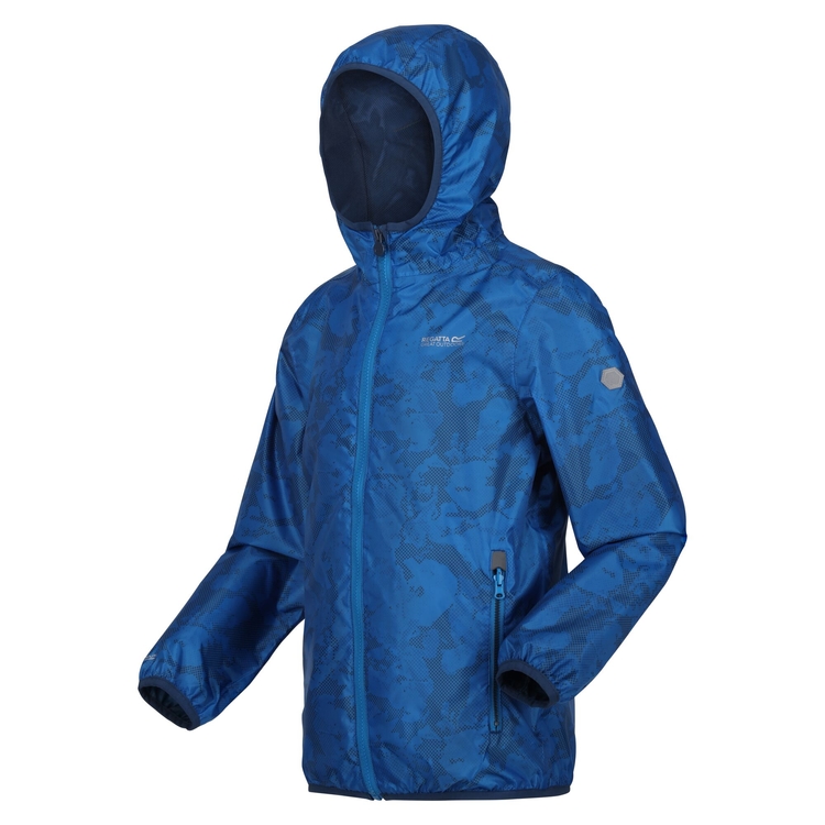 Kids Printed Lever Packaway Waterproof Jacket Indigo Blue Regatta UK