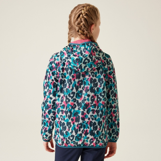 Kids' Printed Lever Packaway Waterproof Jacket Bleached Aqua Animal Print