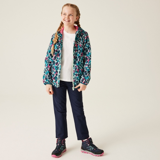 Kids' Printed Lever Packaway Waterproof Jacket Bleached Aqua Animal Print