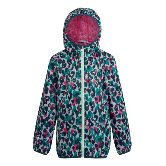 Kids' Printed Lever Packaway Waterproof Jacket Bleached Aqua Animal Print