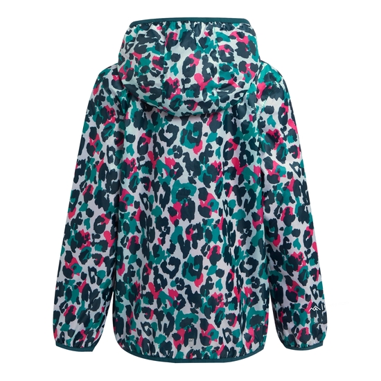 Kids' Printed Lever Packaway Waterproof Jacket Bleached Aqua Animal Print