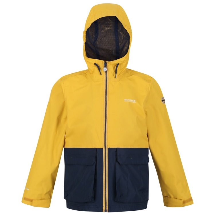 Kids Hywell Waterproof Jacket Yellow Gold Navy Regatta ROW