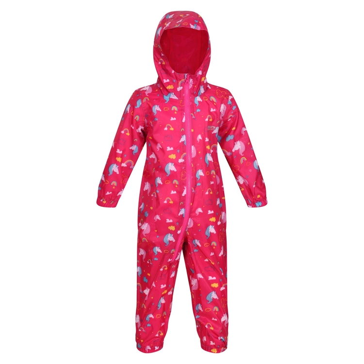 Kids Waterproof Puddle Suit Unicorn Pink Regatta UK