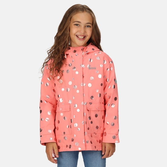 Kids' Baybella Waterproof Jacket - Shocking Pink Polka | Regatta UK