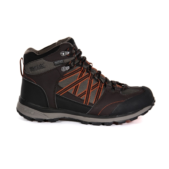 Men s Samaris II Waterproof Mid Walking Boots Peat Gold Flame Regatta ROW