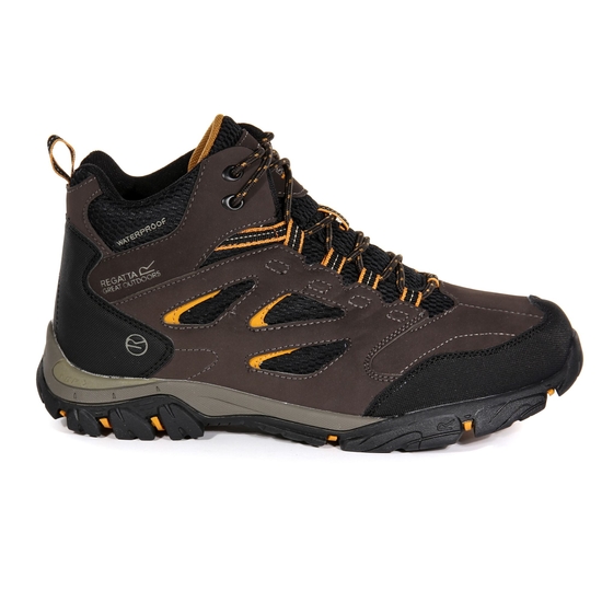 Men's Holcombe Waterproof Mid Walking Boots - Peat Inca Gold | Regatta UK