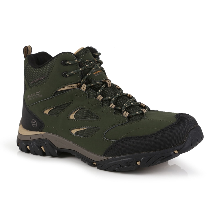 Men s Holcombe Waterproof Mid Walking Boots Bayleaf Oat Regatta UK