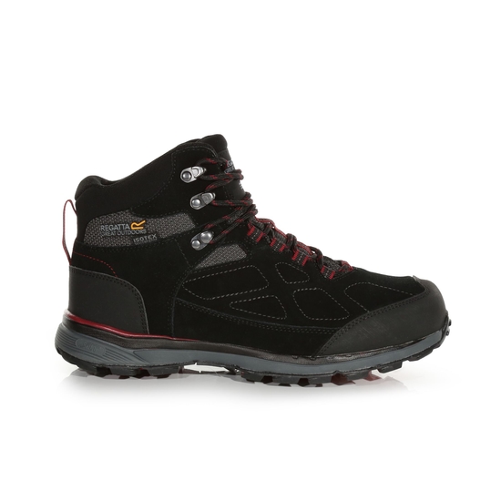 Men s Samaris Suede Waterproof Mid Walking Boots Black Dark Red Regatta ROW