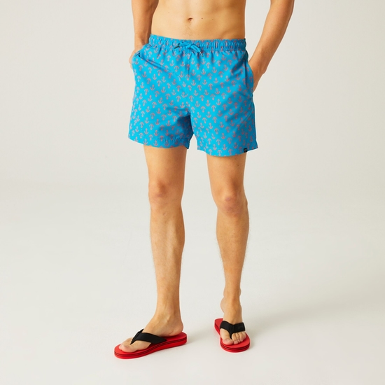 Men's Loras Swim Shorts - Fluro Blue Anchor Print | Regatta UK