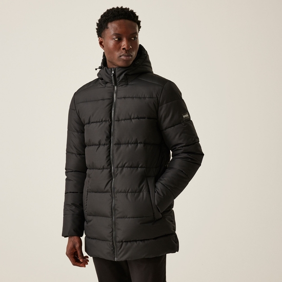 Mens black padded puffer jacket best sale