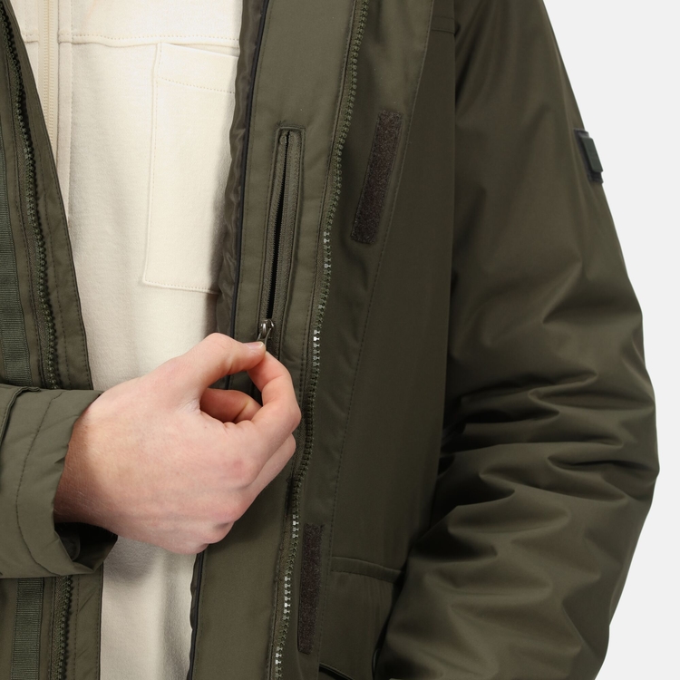 Men s Sterlings III Waterproof Insulated Jacket Dark Khaki White Stone Borg Regatta ROW
