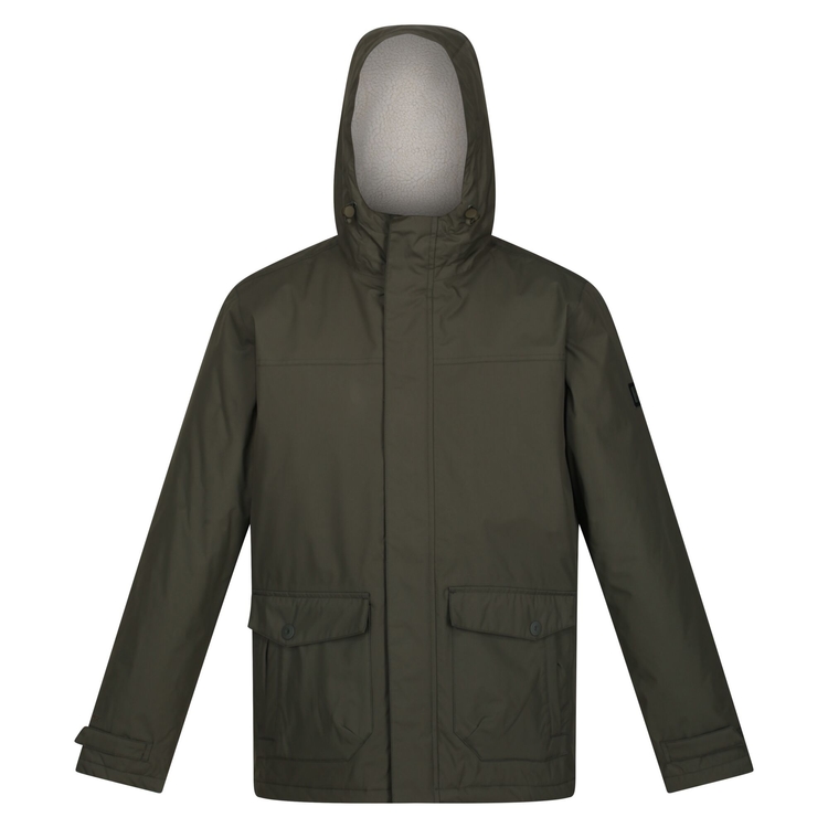 Men s Sterlings III Waterproof Insulated Jacket Dark Khaki White Stone Borg Regatta ROW