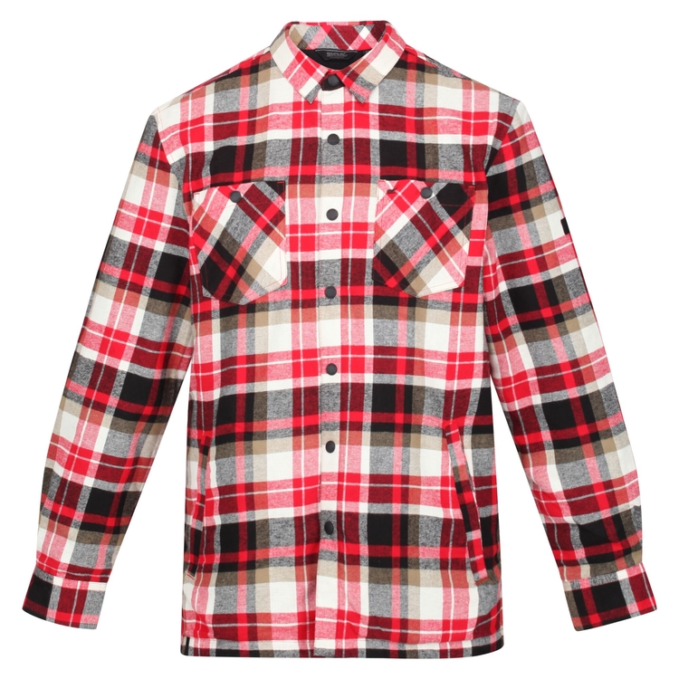 Thamos Homme Chemise a carreaux doublee polaire a manches longues Rouge