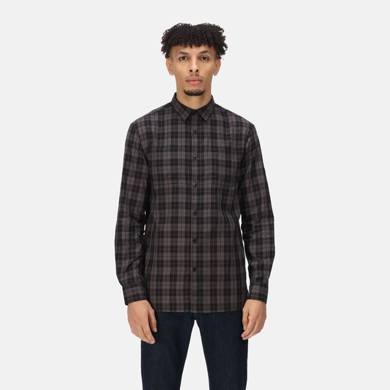Men s Lance Long Sleeved Checked Shirt Black Dark Grey Check Regatta UK