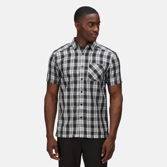 Men s Mindano VI Short Sleeve Shirt Black Check Regatta ROW
