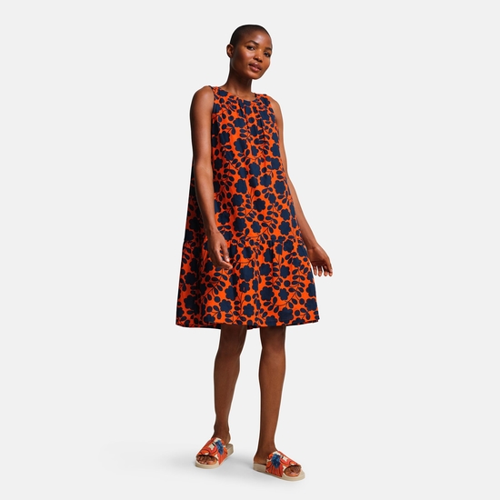 Orla Kiely Summer Sleeveless Dress Orange Floral Regatta UK