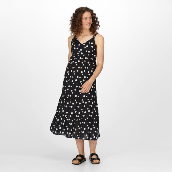 Women's Gazania Lightweight Dress Black White Polka Print