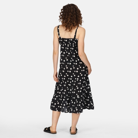 Women's Gazania Lightweight Dress Black White Polka Print