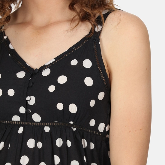 Women's Gazania Lightweight Dress Black White Polka Print