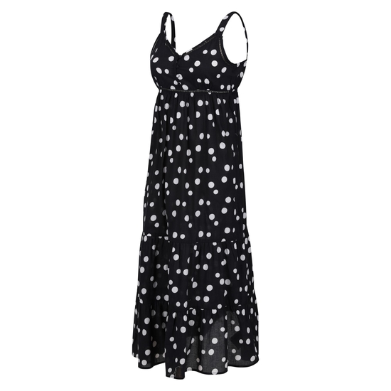 Women's Gazania Lightweight Dress Black White Polka Print