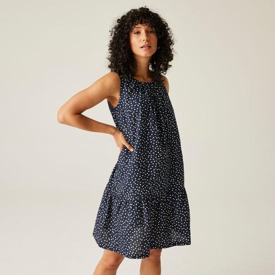 Women's Trisa Smock Dress Navy White Micro Dot