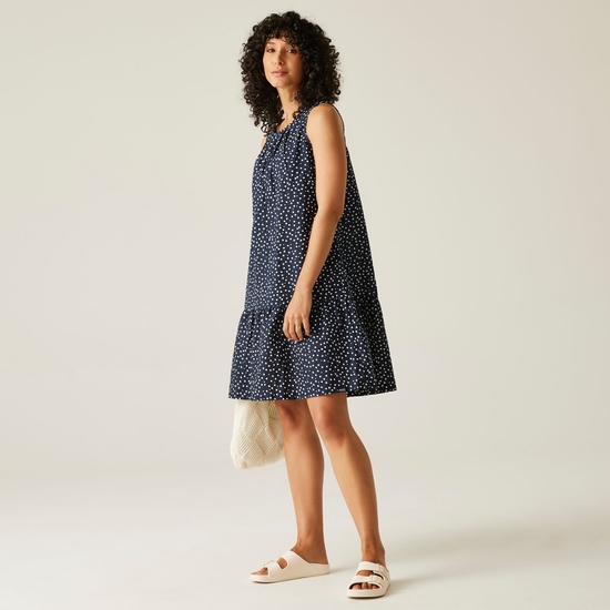 Women's Trisa Smock Dress Navy White Micro Dot