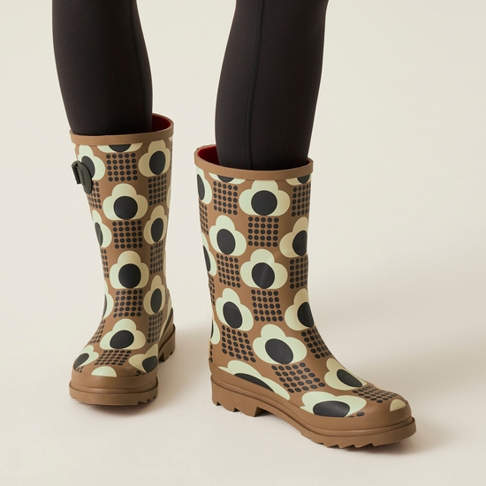Orla Kiely Quarter Wellies Rain Cloud Tan
