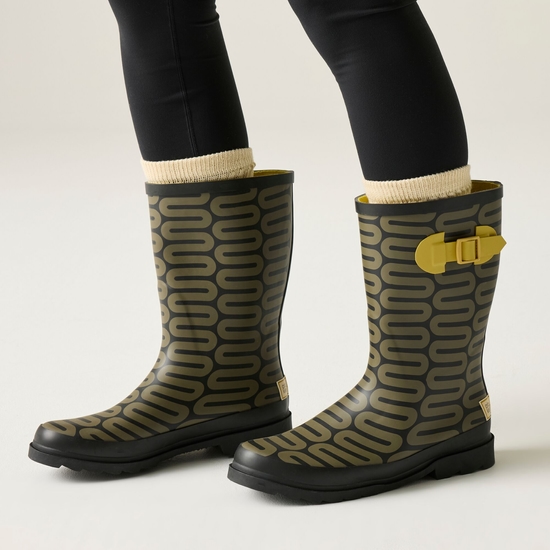 Orla Kiely Quarter Wellies Large Wiggle Olive Regatta UK