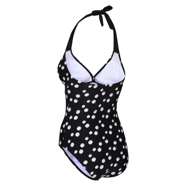 Women's Flavia Swimming Costume - Black White Polka Print