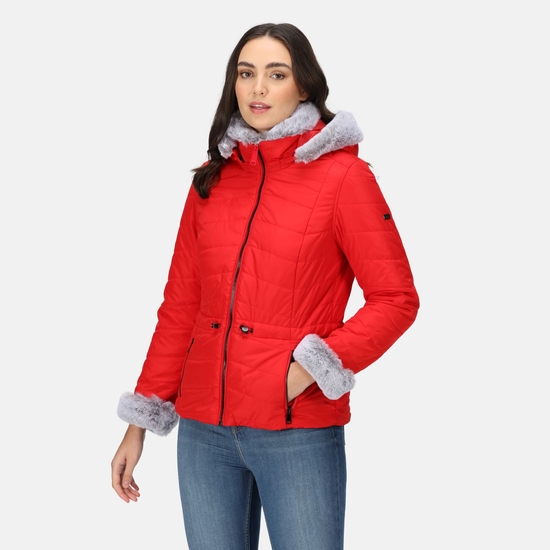 Red fur jacket womens clearance