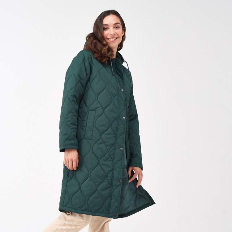 Women's Longline Quilted Coat in Tornado Green