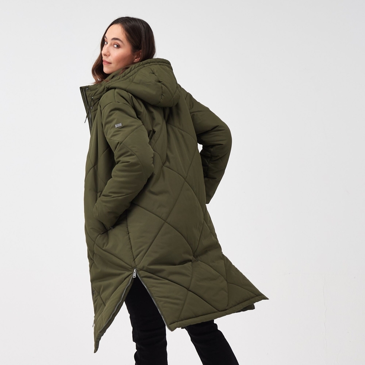 Women's Longline Quilted Coat in Tornado Green