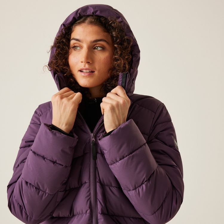 Plum puffer coat store