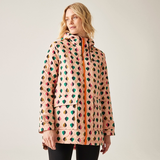 Orla Kiely Mid Length Quilted Jacket Tiny Elm Pink