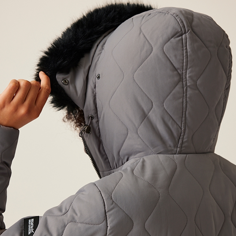 Damski płaszcz zimowy ocieplany z kapturem Fritha III