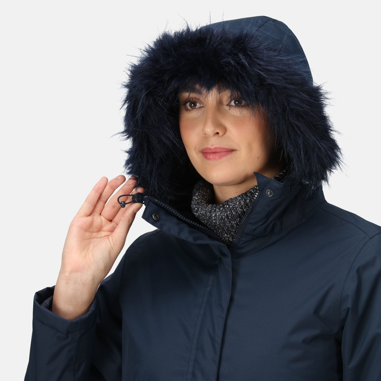 Navy fur hooded jacket new arrivals