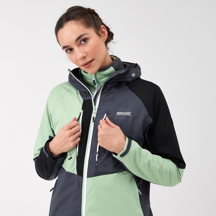 Women s Carletta VIII 2 in 1 Waterproof Jacket Quiet Green Seal Grey