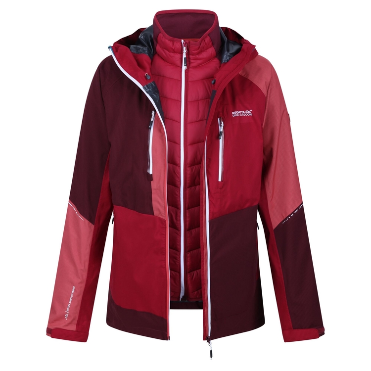 Women s Carletta VIII 2 in 1 Waterproof Jacket Burgundy Rumba Red Mineral Red