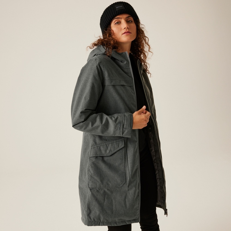 Women s Romine II Waterproof Parka Jacket Grey Sky Marl Black Regatta IE