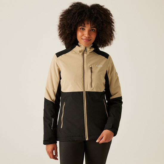 Women s Kelora Waterproof Insulated Jacket Black Warm Taupe Regatta UK
