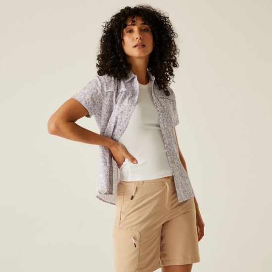 Women's Travel Packaway Short Sleeve Shirt Lilac Hint Meadow Print