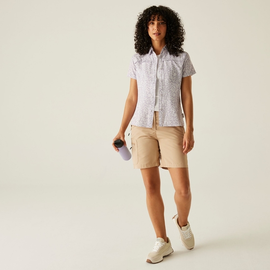 Women's Travel Packaway Short Sleeve Shirt Lilac Hint Meadow Print