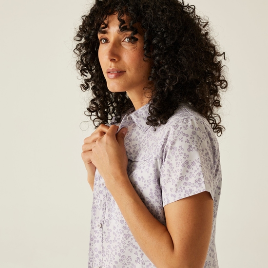 Women's Travel Packaway Short Sleeve Shirt Lilac Hint Meadow Print