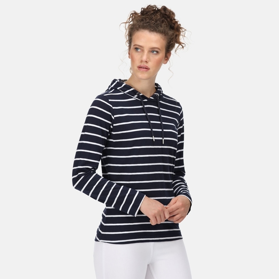 Navy and white striped hoodie on sale