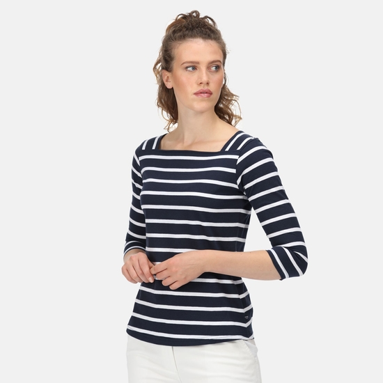 Women's Polexia Square Neck Top - Navy White Stripe