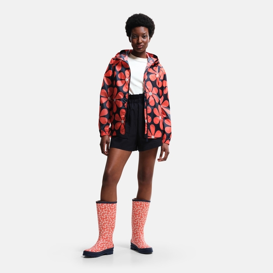 Orla Kiely Waterproof Pack It Jacket Navy Daisy