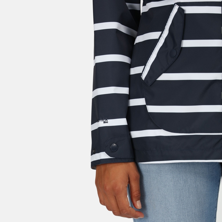 Navy and white striped rain jacket online