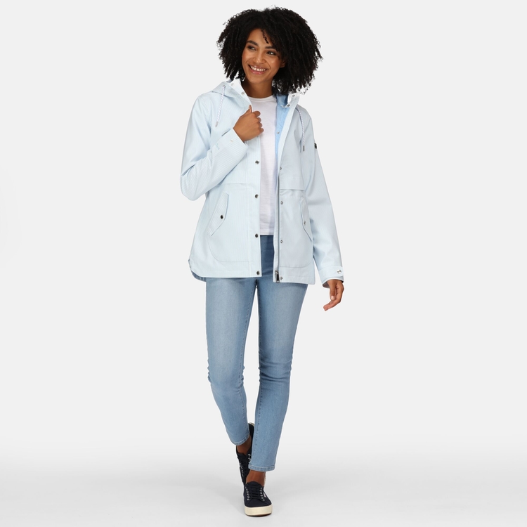 Women s Bayla Waterproof Rain Jacket Powder Blue Ticking Stripe Regatta ROW