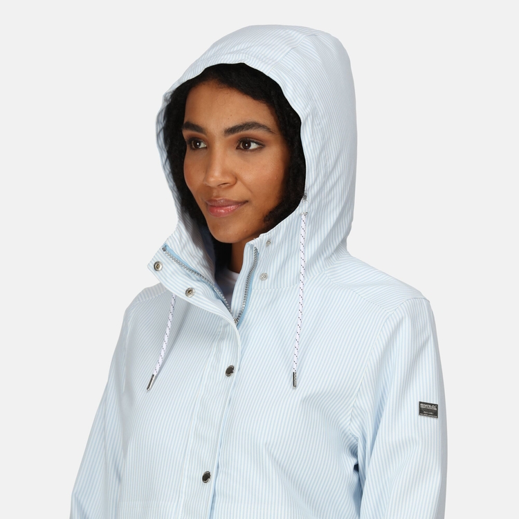 Women s Bayla Waterproof Rain Jacket Powder Blue Ticking Stripe