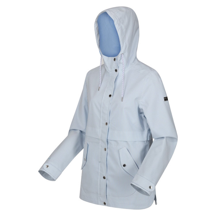 Women s Bayla Waterproof Rain Jacket Powder Blue Ticking Stripe